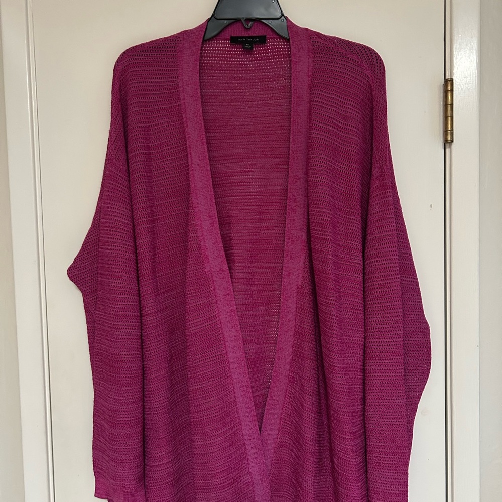 LOFT Magenta Open-Front Cardigan